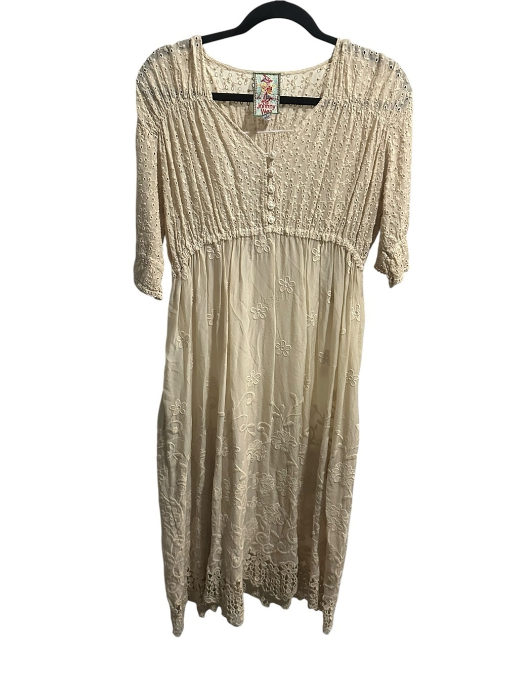 Johnny Was Cream Embroidered Boho Midi Dress size S